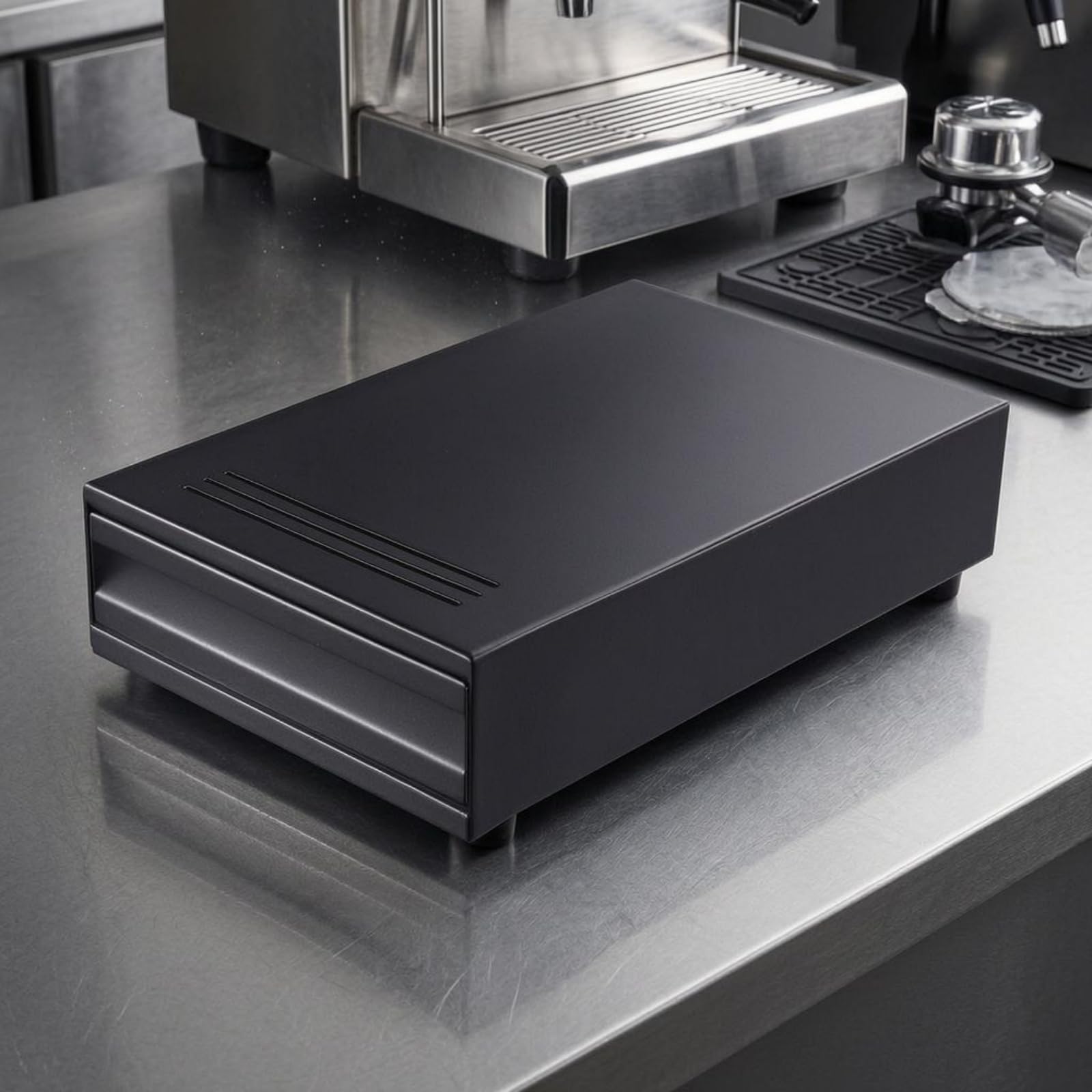 rockible Espresso-Klopfbox-Schublade platzsparend Espresso-Abklopfbox kompakt Kaffeezubehör, Schwarz, Mittel