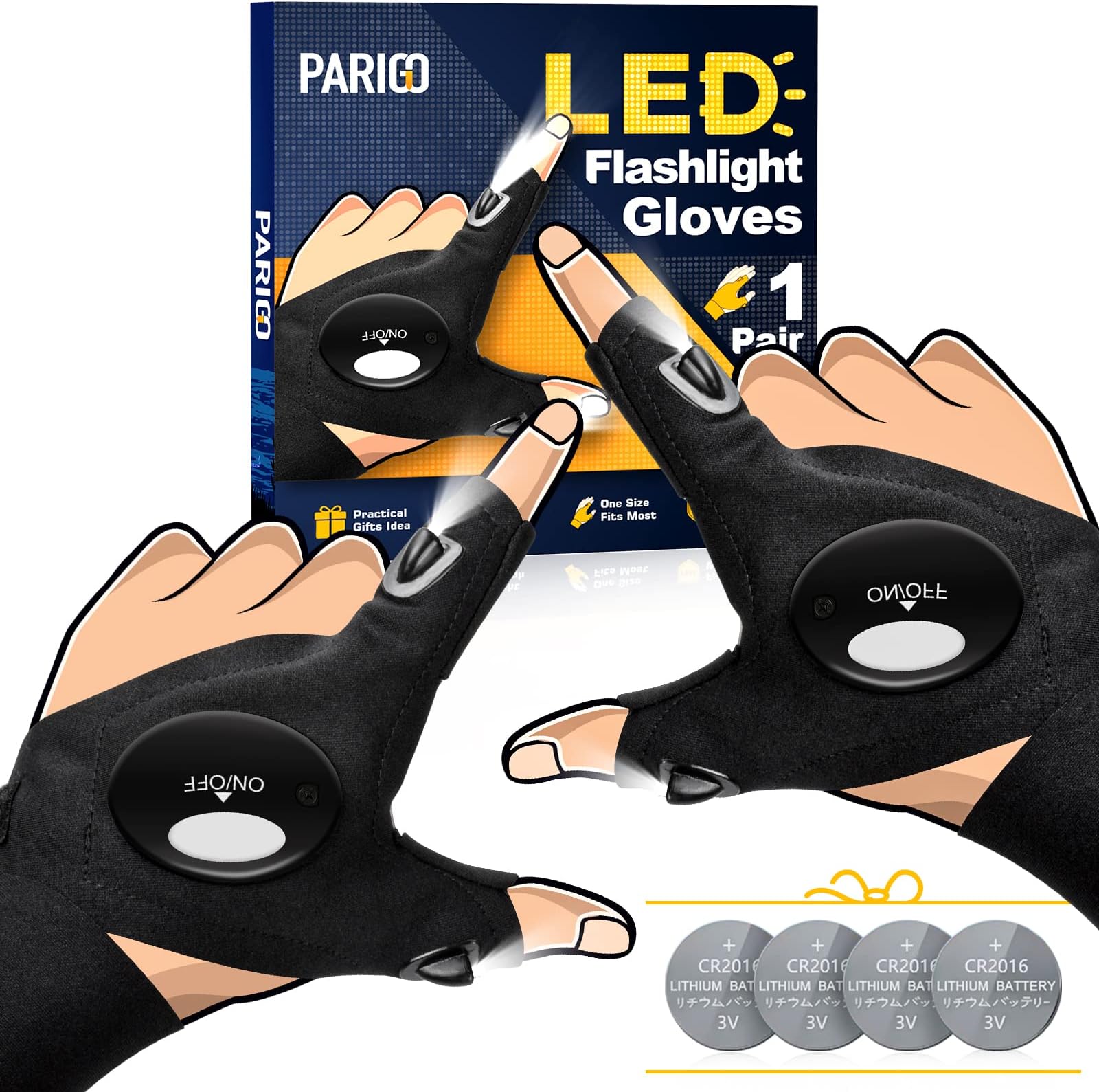 PARIGO Fathers Day Dad Gifts from Daughter Wife Son, Lights Finger LED Flashlight Gloves for Men, Grandpa Father Day Gifts for Husband Papa, Cool Suff Camping Gadgets Fishing Tools Gifts for Men Him