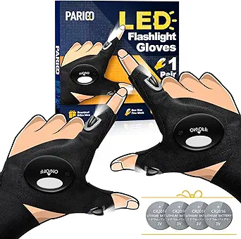 PARIGO LED Flashlight Gloves, Novelty Stocking Stuffers for Men, Christmas Gifts for Teens Boys Dad Husband Grandpa Him Men Who Have Everything, Cool Gadgets Tools for Car Repairing, Fishing, Camping