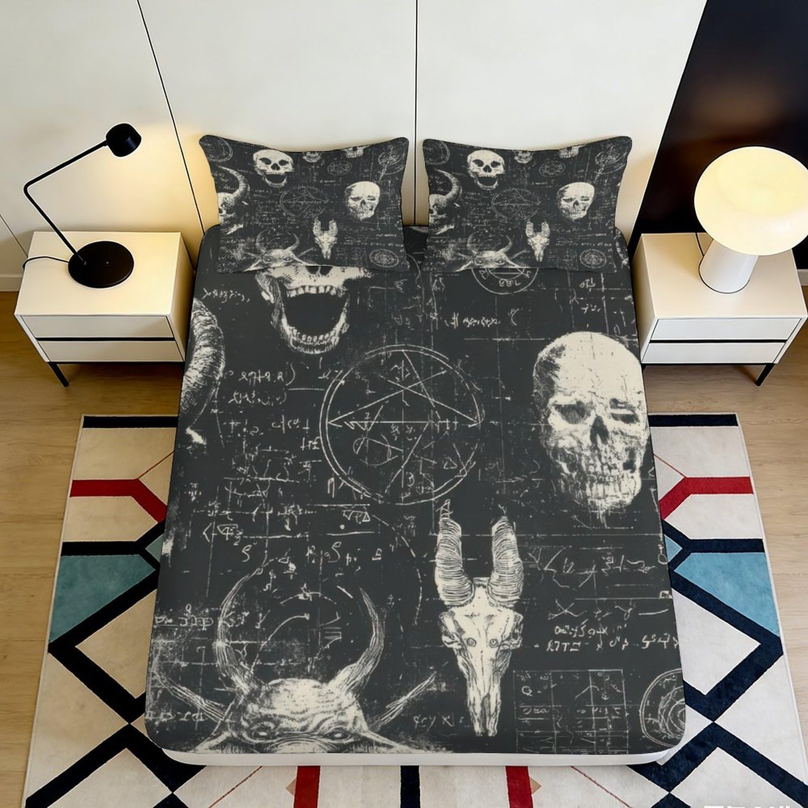 Tjiqhvmrn Style-5 3D Printed Skull Universe Fitted Sheet Microfiber Deep Pocket Non-Slip Bedroom Bedding Skull Theme Mattress Fitted Cover Elastic Hem Washable For Adults Teens 90X200x25cm