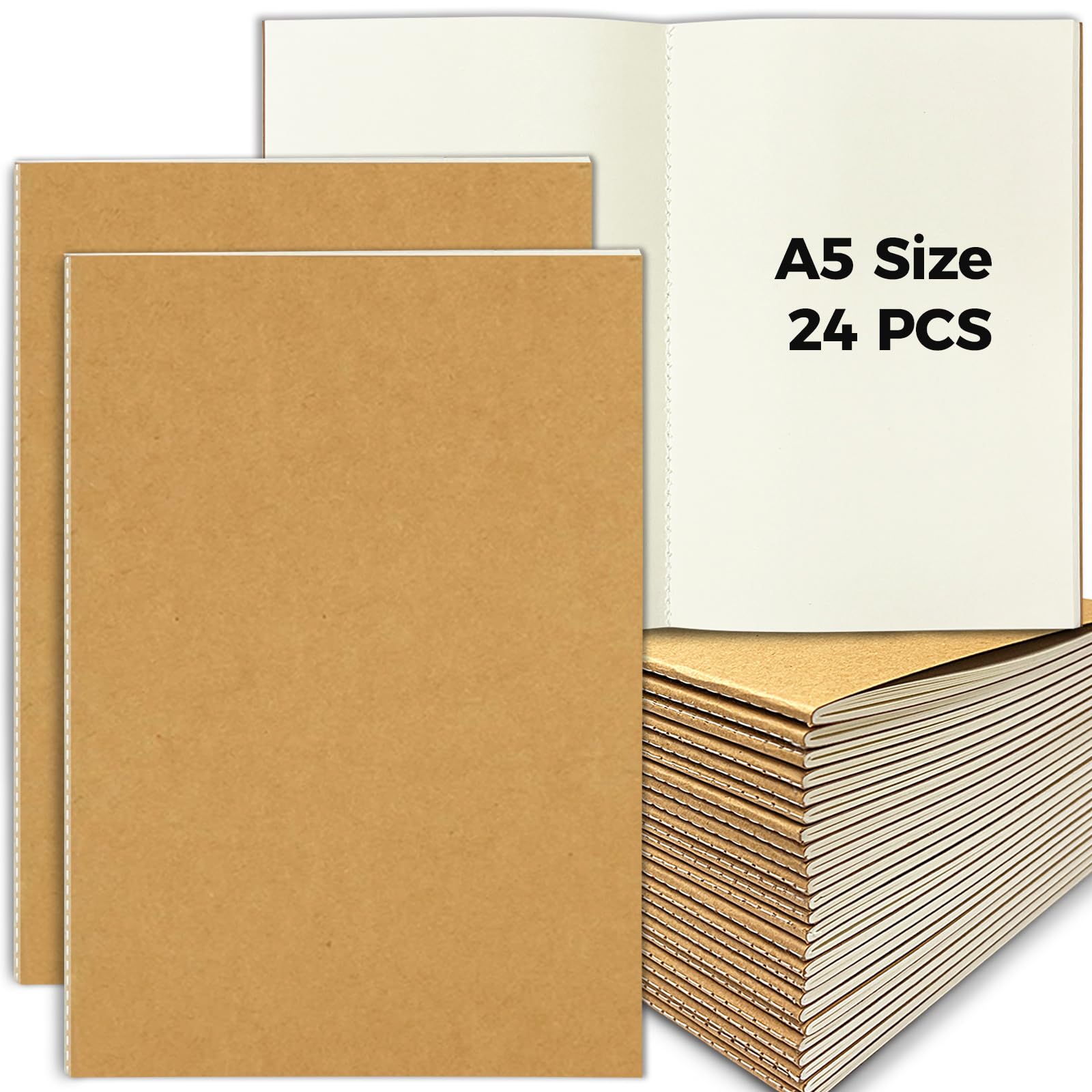 DWIYITTN A5 Cuaderno, 24 Piezas Bloc de Notas con Tapa de Kraft, 60 Páginas Diarios de Viaje para Despacho Diario Escritura de la Escuela Chicos Chicas, 14,5 x 21cm, Marrón