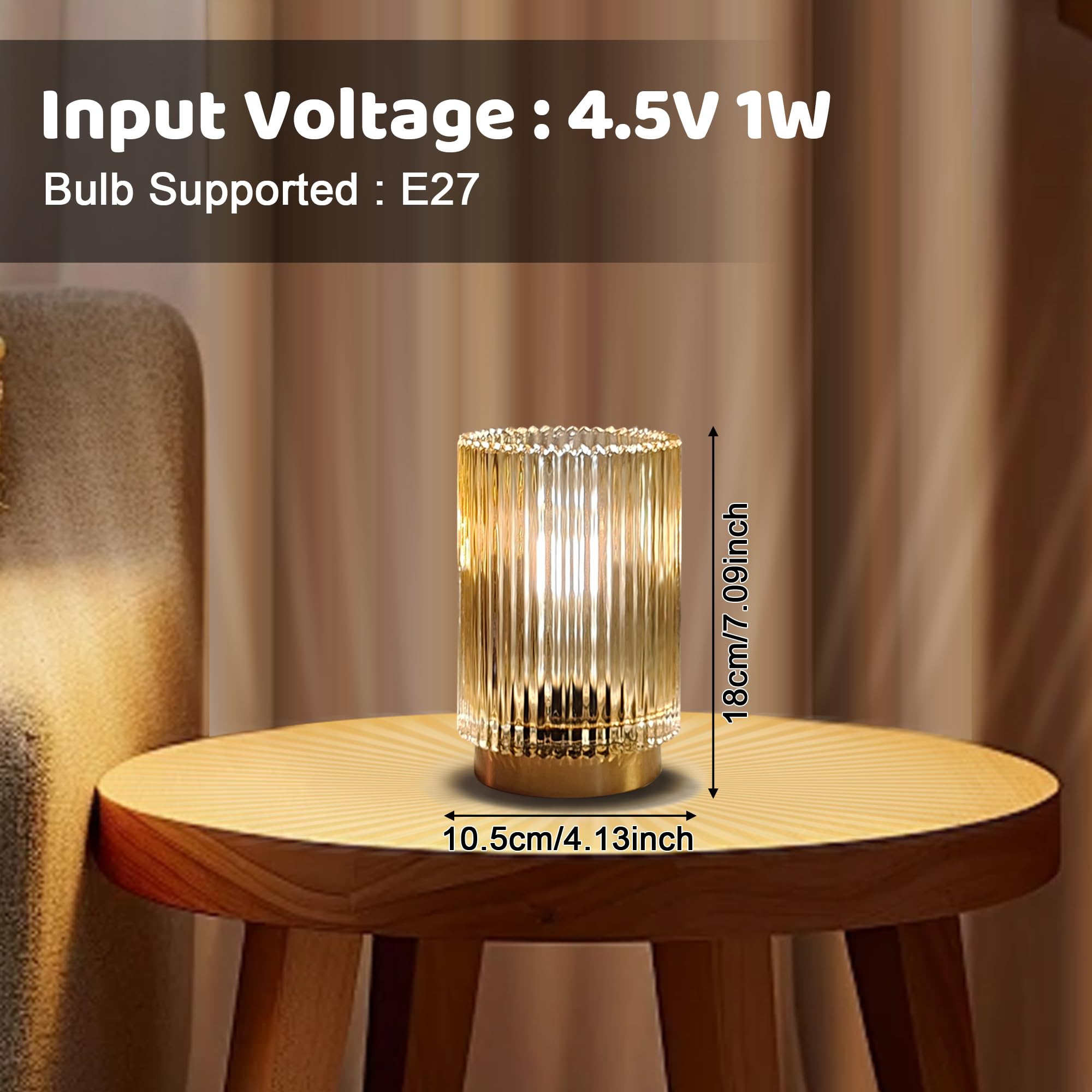 MEKOTRIN Cordless Table Lamps for Home Table Lights Rechargeable Decorative Wireless Light Glass Small Night Lamp for Bedroom Living Room Dining Home Tabletop Entryway Decor(Amber) - Image 3
