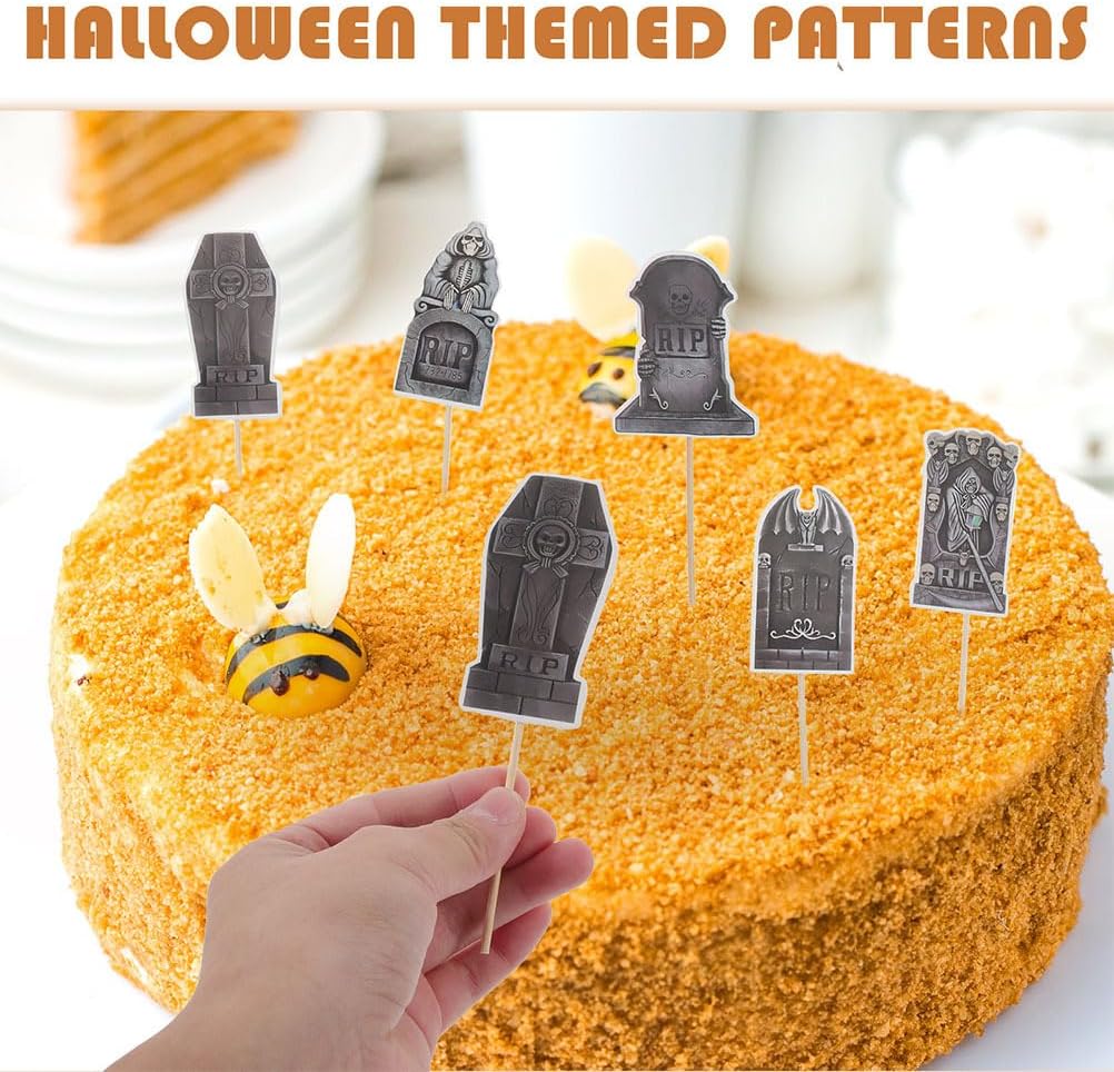 Halloween Decorations halloween cupcake decorations paper tombstone Birthday Cake Wood 12pcs Halloween Decor