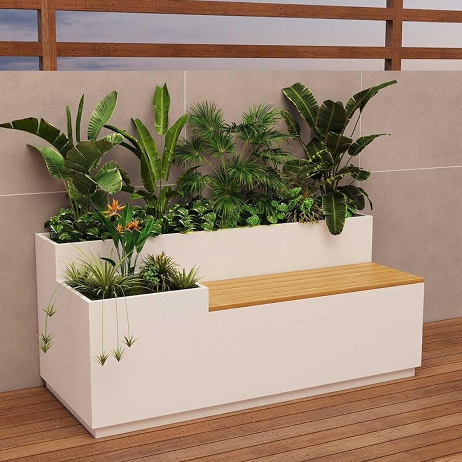 Outdoor Park Planter Bench White Stainless Steel Growing Raised Planter Bench Elevated Outdoor Garden Kit to Green Plants and Vegetables Park Flower Box Bench(Large)