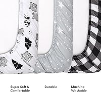 Vista 4 de The Peanutshell Paquete de 3 sábanas bajeras de corral suaves y transpirables para bebé, niño o niña, para colchón Pack N Play, se adapta a