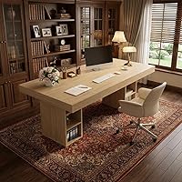 IDEALHOUSE 63" Oak Farmhouse Executive Desk with Storage Cabinets, Thickened Wood Top & Metal Frame - Home Office Computer Desk