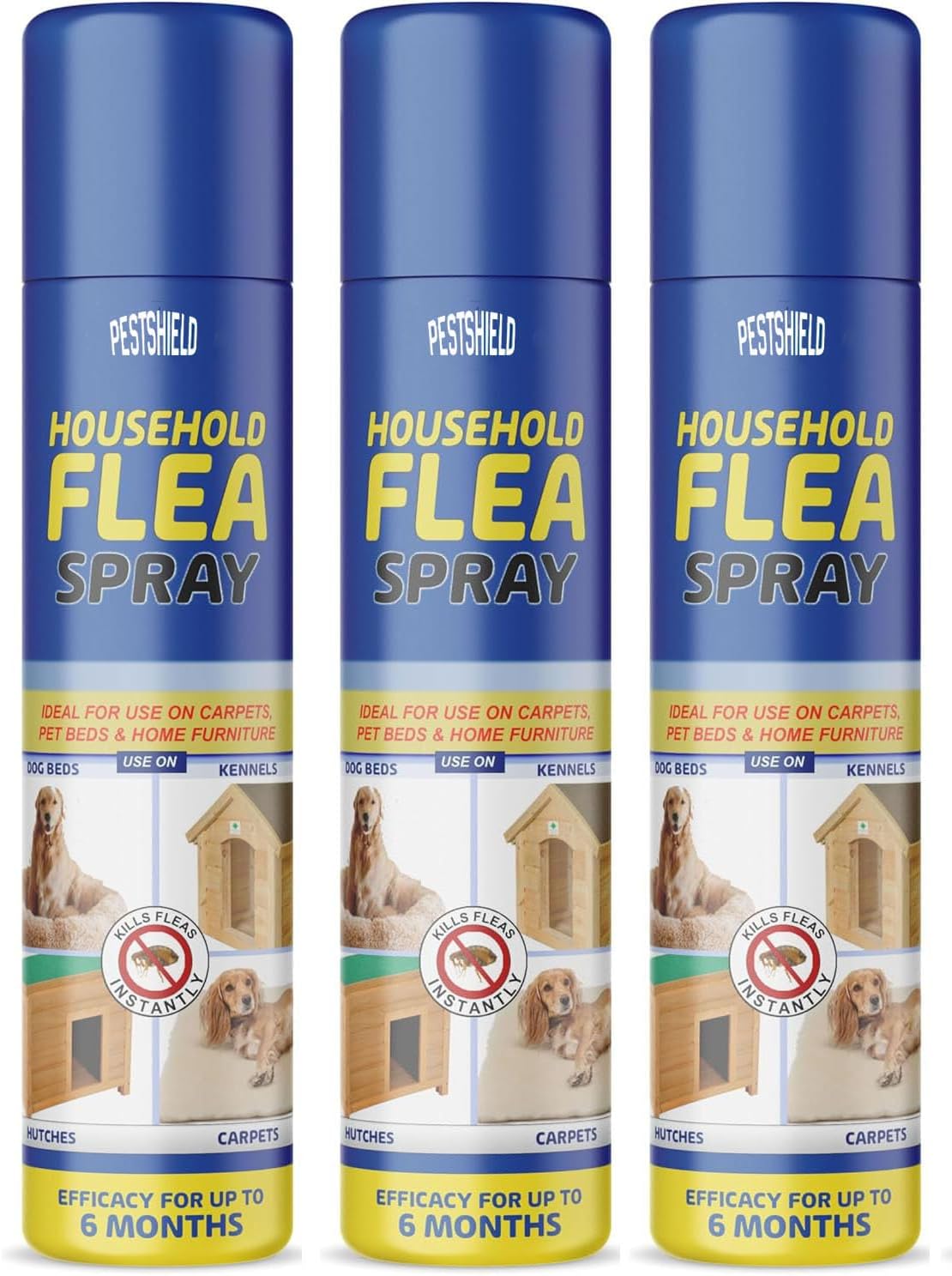 Flea Spray Flea & Larvae killer Cat Dog Pets Bed Carpet Home 200 ml cans (3 X cans)