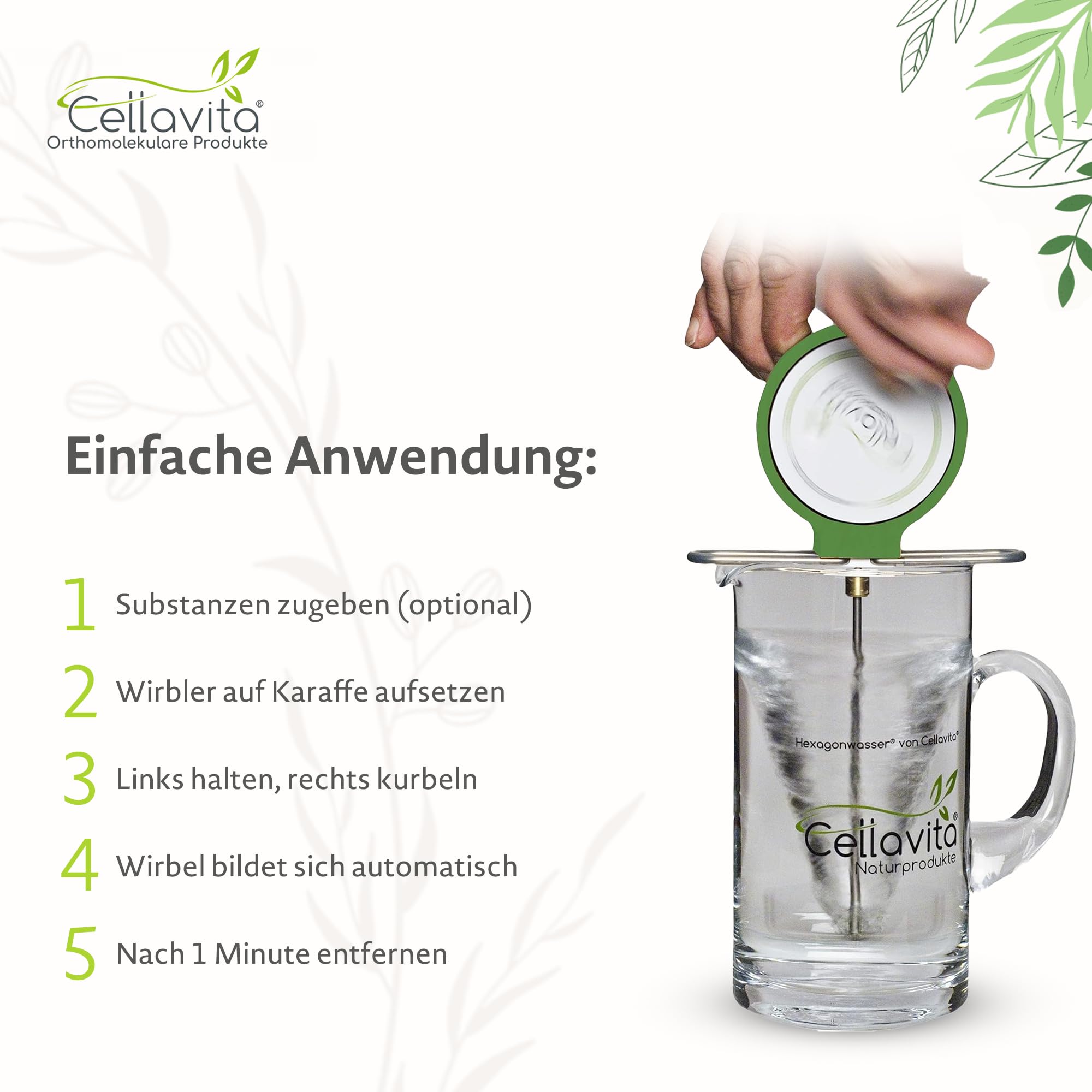 Cellavita – Hexagonwasser® Wasserwirbler einzeln – Manueller Handwirbler für Schauberger Wirbel – Wasserverwirbler für Herstellung von belebtem & vitalisiertem Wasser durch veränderte Hexagonstruktur