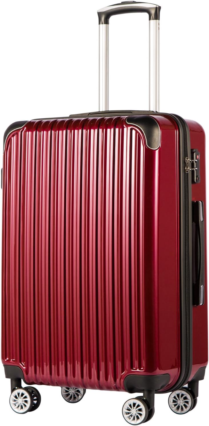  | Coolife Luggage Expandable(only 28") Suitcase PC+ABS Spinner 20in 24in 28in Carry on (white grid new, S(20in)_carry on) | Carry-Ons