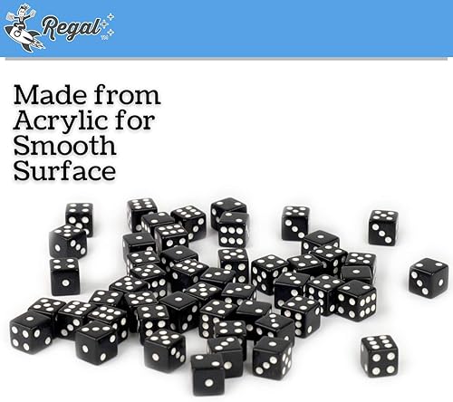 Miniatura 5 de Regal Games Dados cuadrados de 6 caras, color negro, 0.630 in, juego de 50 piezas para noche de juegos familiares