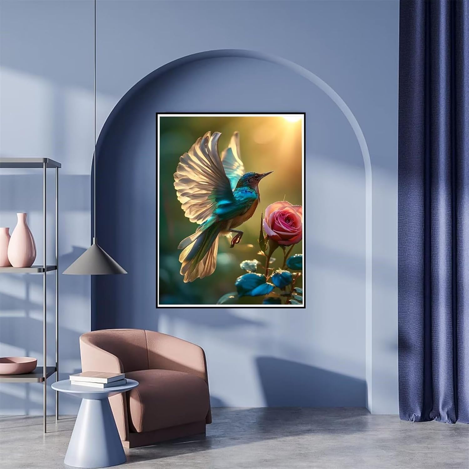 5D Diamond Painting Flower Hummingbird Diamond Art Kits, DIY Round Full Drill Crystal Rhinestone Paint by Numbers Kit for Adults, Diamond Arts and Crafts, Home Wall Decor 70x100cm/28x40inch P-512