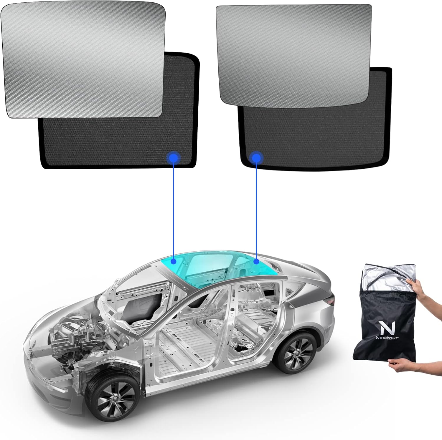 Nestour Parasol plegable para techo solar Tesla modelo Y, accesorios para Tesla Model Y 2020-2023, con película aislante UV (juego de 2)