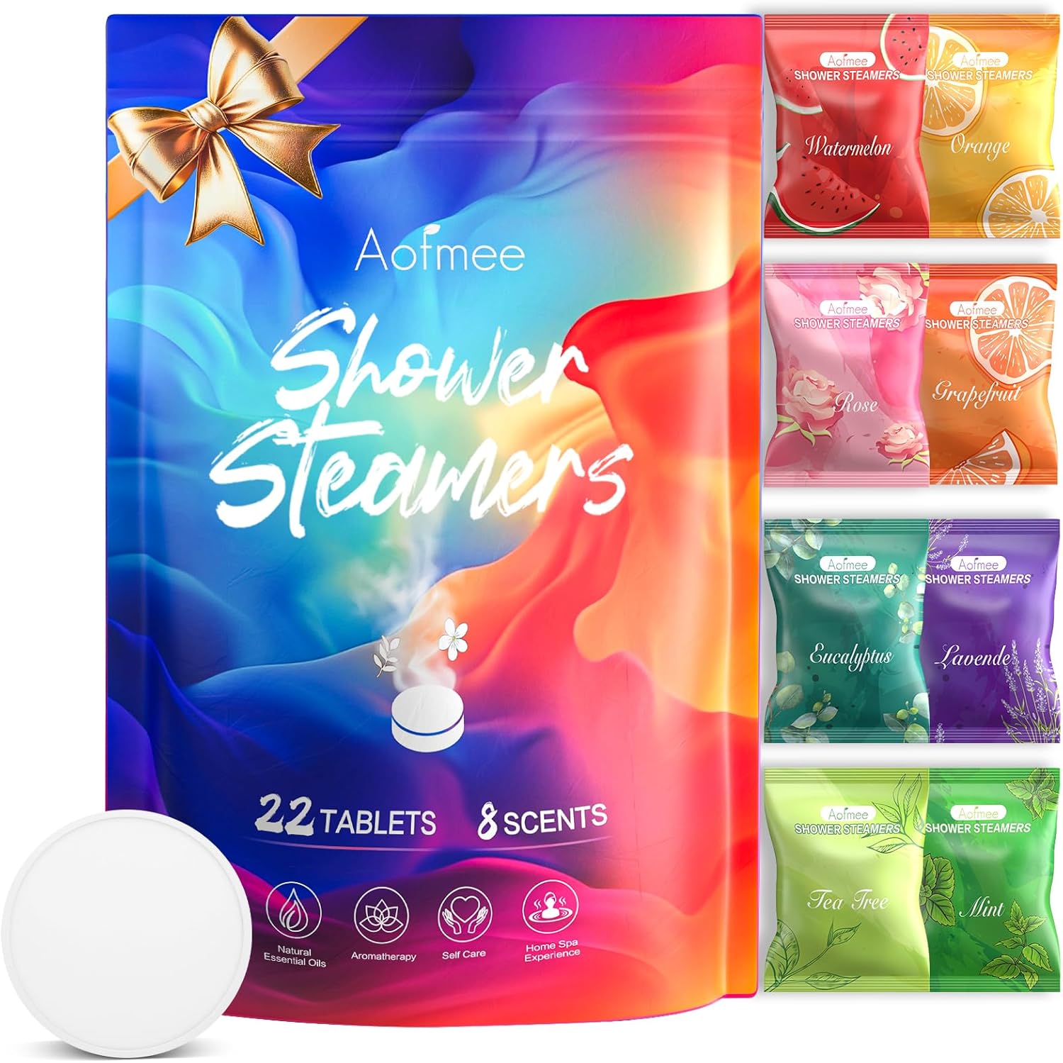 Aofmee Shower Bombs 22 Pack, Lavender 8 Variety Scents Bath Tablets Set, Shower Steamers Aromatherapy Relaxation Birthday Gifts for Women Men and Kids