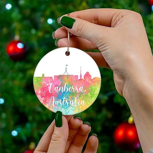 Vista 4 de Two-Side Printed Australia-Canberra Ceramic Christmas Ornament, Novelty for Family Friends Kids, Colorful City Painting Christmas Keepsake Pendants