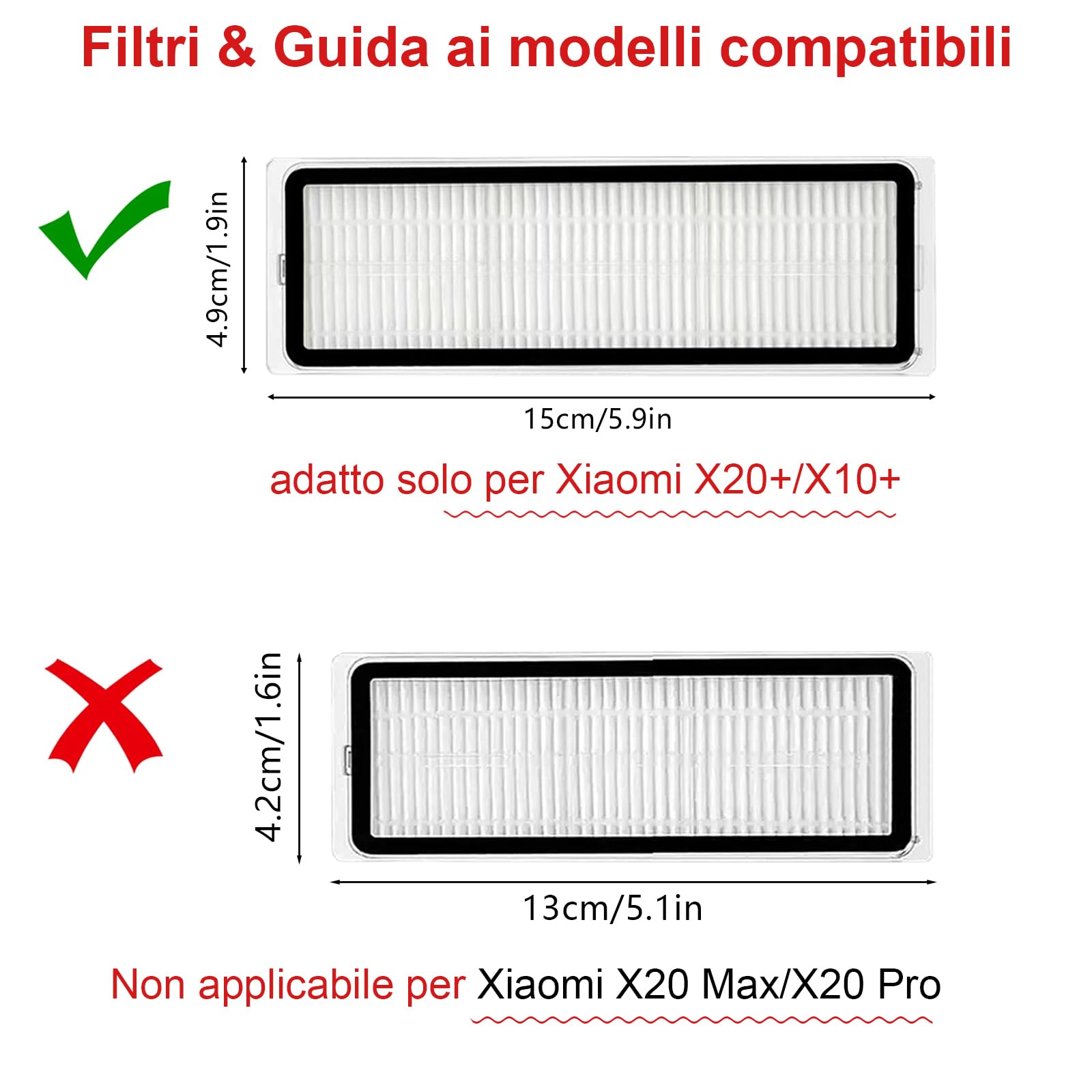 Set di Accessori per Xiaomi X20+/X10 Plus Robot Aspirapolvere, 1 Spazzola Principale, 4 Filtri Hepa, 6 Asciugamani, 6 Sacchi di Polvere, 6 Spazzole Laterali