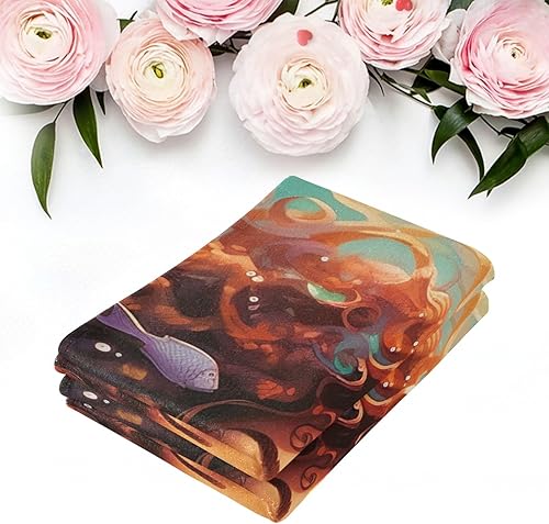 Vista 65 de Juego de 2 toallas de baño de color morado, remolques de mano de lobo, toallas de baño, toallas suaves y absorbentes para baño, cocina, gimnasio