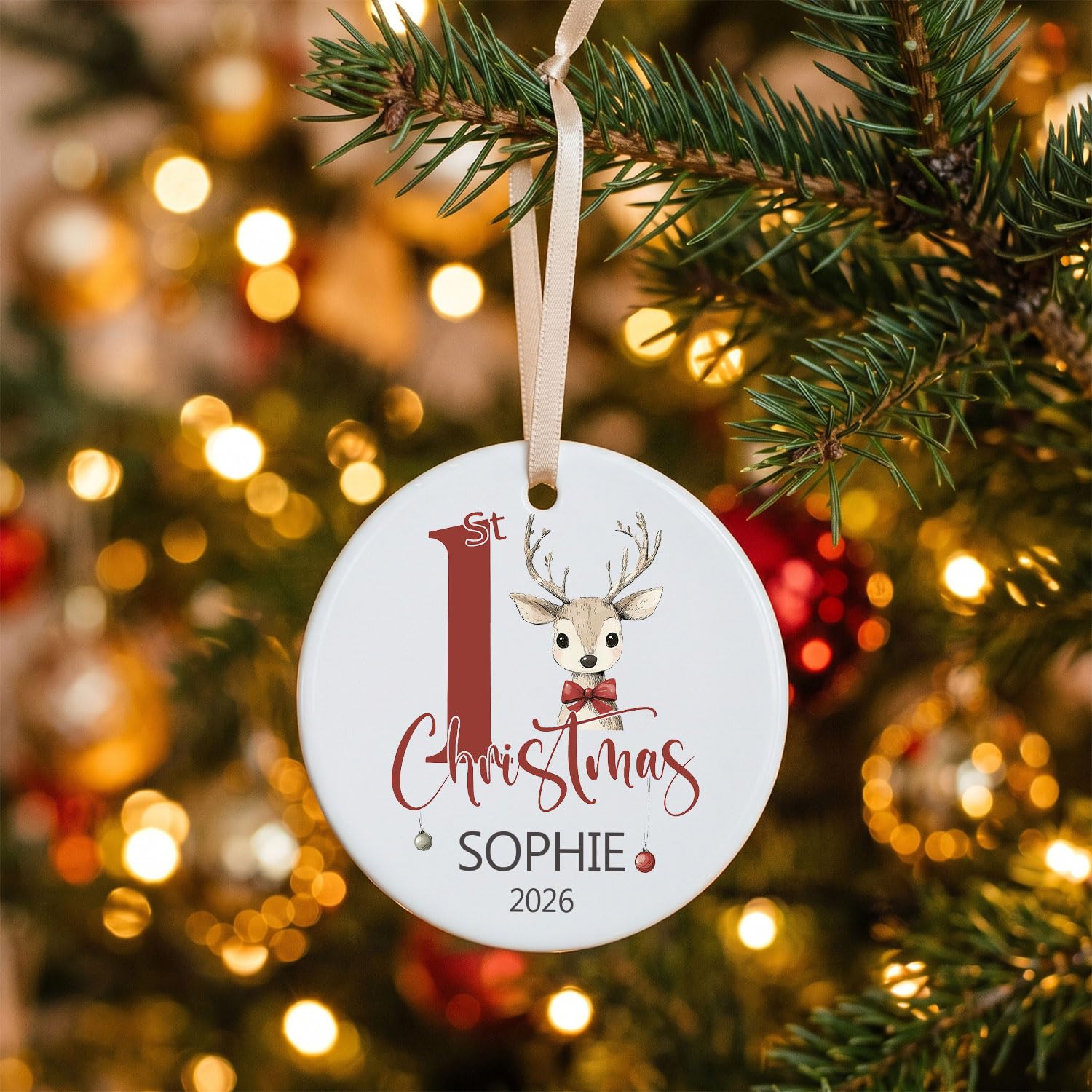 Gutegifts Men's White Personalised First Christmas Ceramic Deer Bauble Custom With Any Name