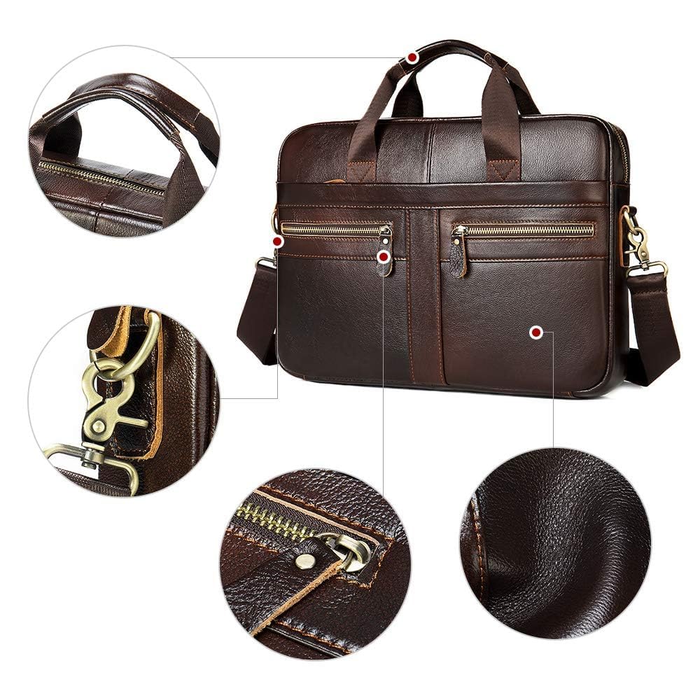 VINBAGGE Ventiquattrore Uomo, Borsa Porta PC 15.6 Pollici Borse Vera Pelle per Laptop Borse Valigetta Cuoio Cartella Portadocumenti da Ufficio Lavoro Regalo per Uomo