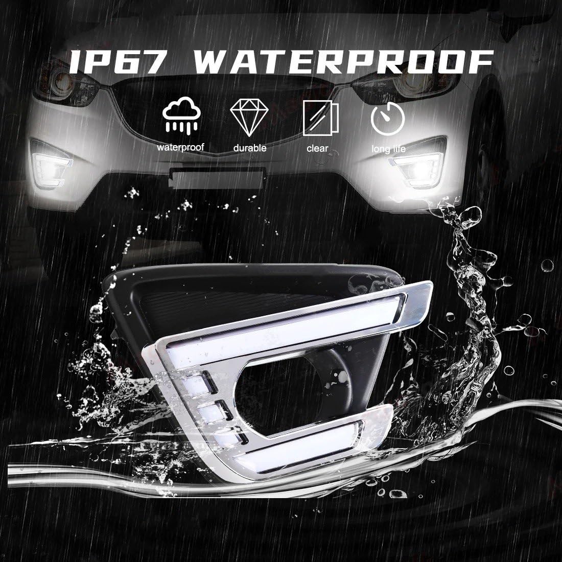 Światła przeciwmgielne do Mazda CX-5 (2012-2016): trójkolorowe światła do jazdy dziennej LED z wbudowanymi kierunkowskazami, przednie światło przeciwmgielne, zasilanie 12 V.