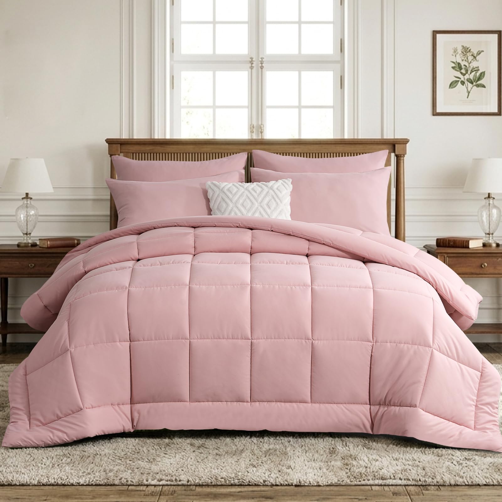 RUIKASI King Size Coverless Duvet 10.5 Tog - Kingsize Bed Quilt All Year Round Luxury Hotel Comforter with Corner Tabs Soft Touch Machine Washable 300GSM,220x230cm Rose Pink