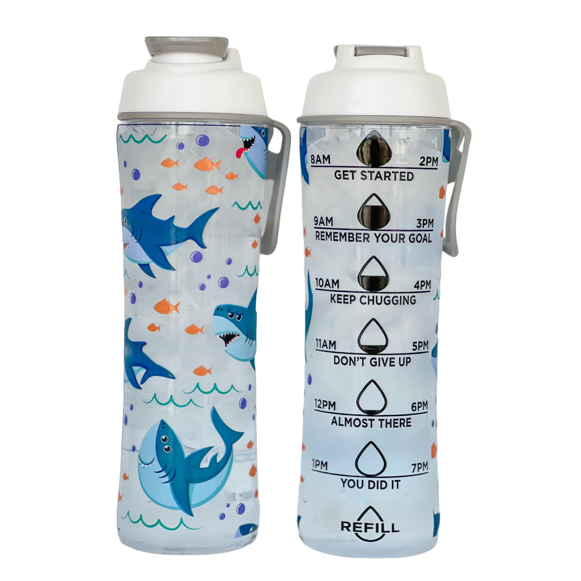 50 Strong Kids Water Bottle with Times to Drink | 24oz BPA-Free Reusable Water Bottles with Time Marker | Durable Plastic Design Perfect for School | Leakproof Chug Cap & Carry Loop | Made in USA