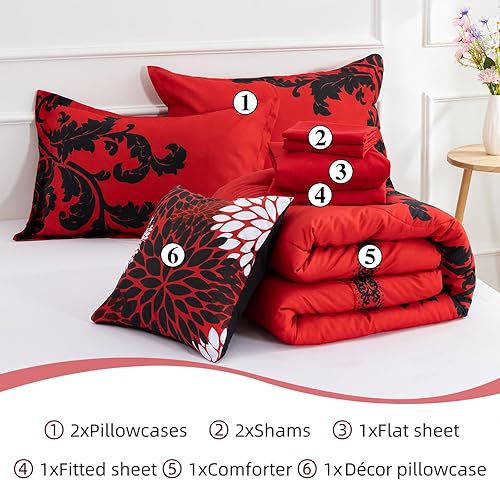 Miniatura 7 de A Nice Night Juego de ropa de cama de microfibra suave con estampado de cachemira y flores negras, 8 piezas en una bolsa, diseño moderno de lujo,