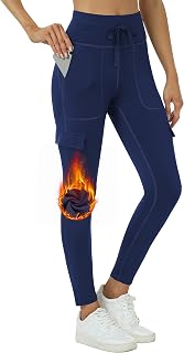 Women's Fleece Lined Hiking Legging Water Resistant High Waisted Thermal Athletic Running Yoga Sweatpants Pockets