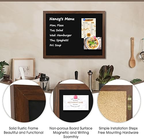 Miniatura 2 de 4 THOUGHT Pizarra de pizarra con calendario y corcho, tablero de anuncios pequeño de 12 x 16 pulgadas, pizarra magnética para pared, tablero de