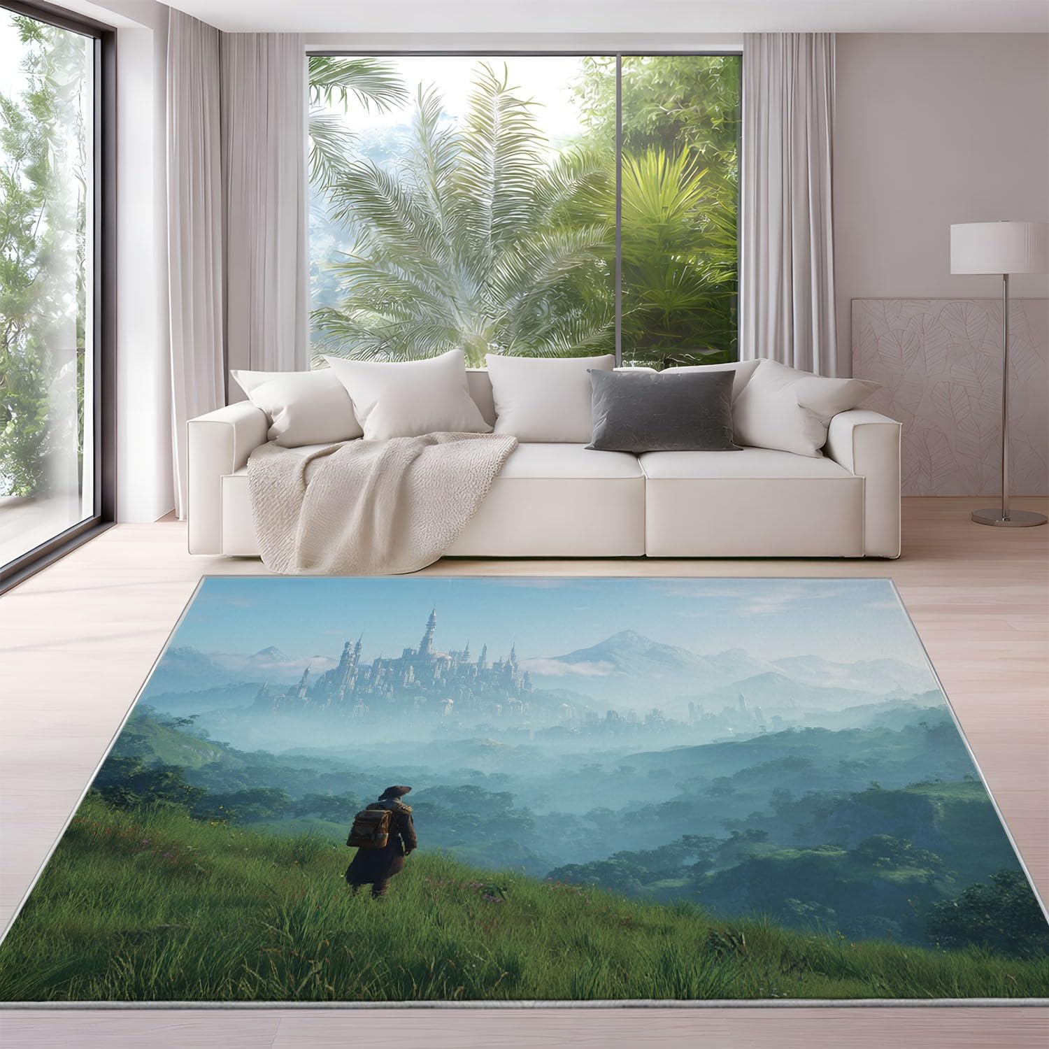 Générique Realistyczny botaniczny miękki dywan niebo przygoda drukowany dywan górski odkrywca mgiełka zmywalna antypoślizgowa mata do salonu sypialni, biura 80 x 150 cm