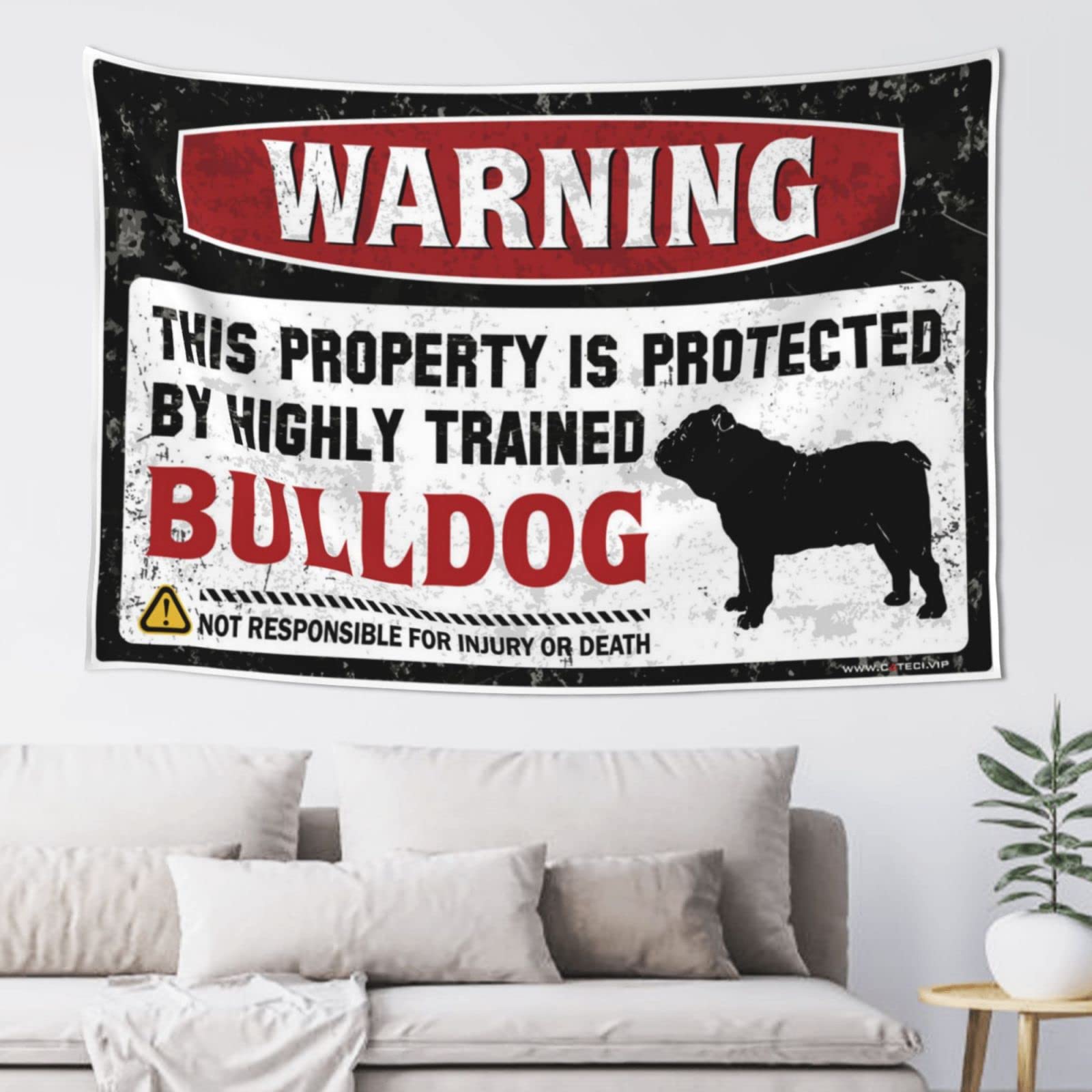 Pravoxi One Color Man Cabe Decor Warning This Property Is Protected By A Highly Trained Bulldog Tapestry Tapestry Aesthetic Cave Man Bar(100X150cm)