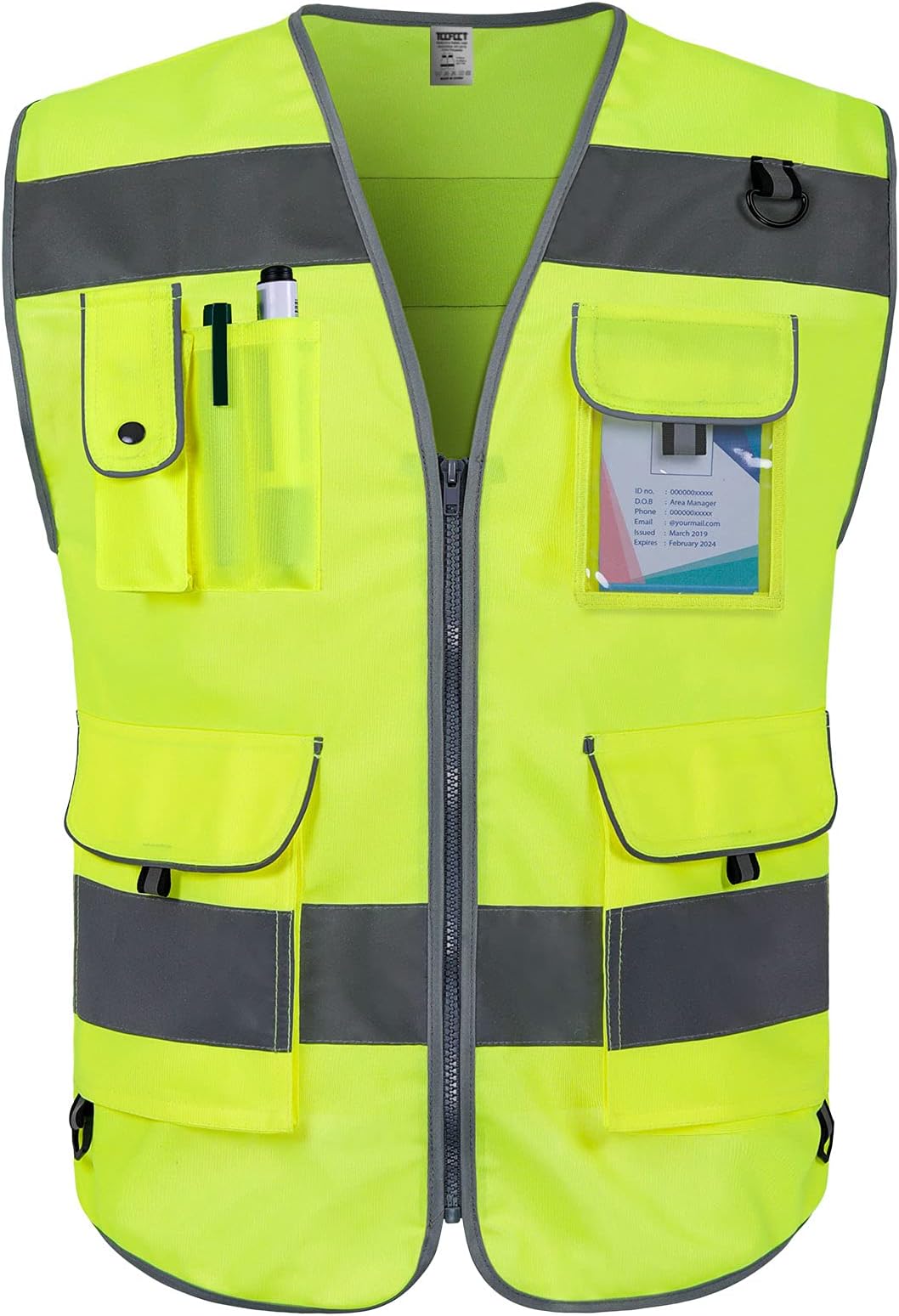 TCCFCCT High Visibility Vest 9 Pockets Hi Vis Reflective Safety Vest for Men Women, Construction Vest with Reflective Strips, Meets ANSI/ISEA Standards, (Yellow, Small)