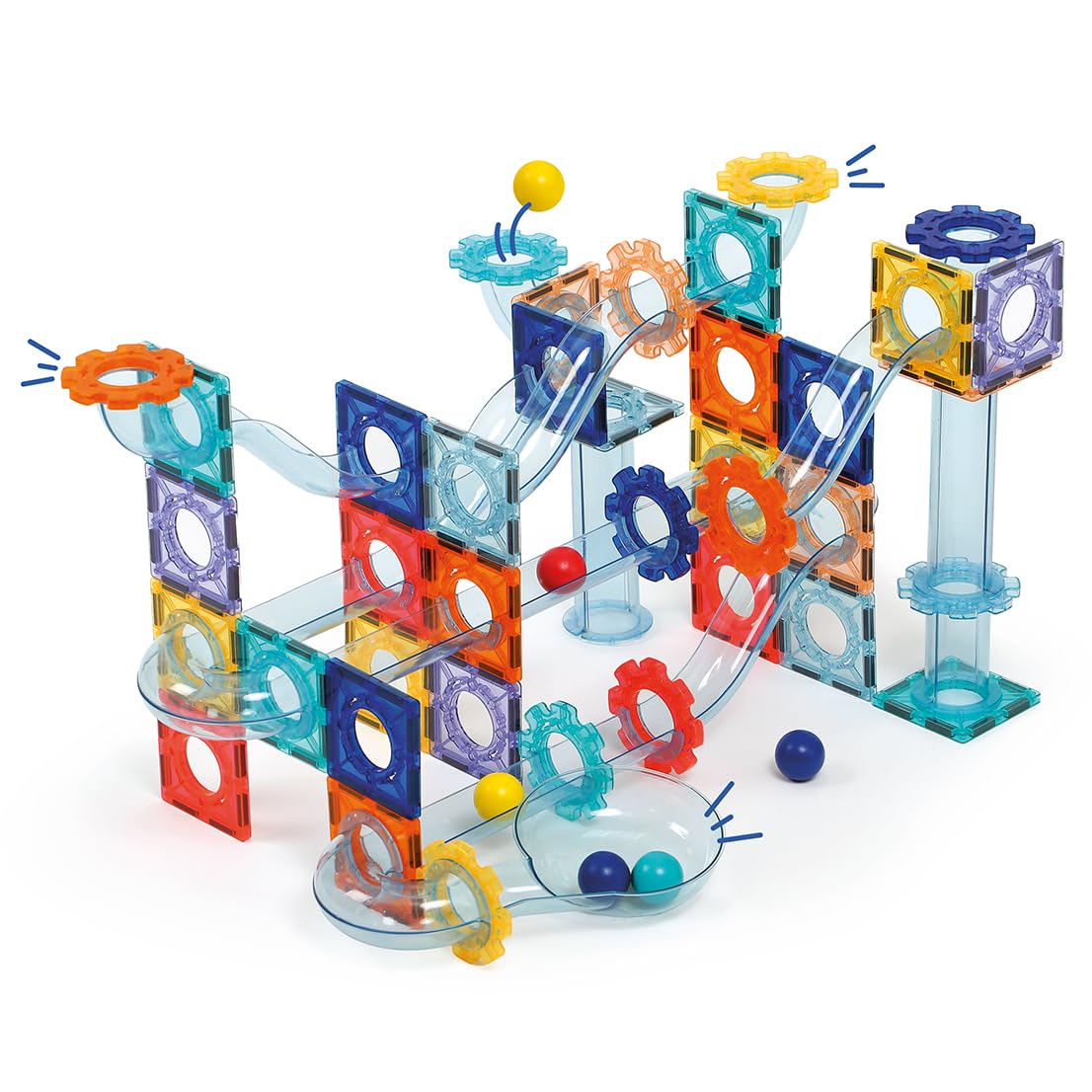 LUDI – Circuit Magnétique – Circuit à Billes avec 26 plaques aimantées, 48 éléments de Parcours et 6 Billes – Construction 2D et 3D – Dès 3 Ans