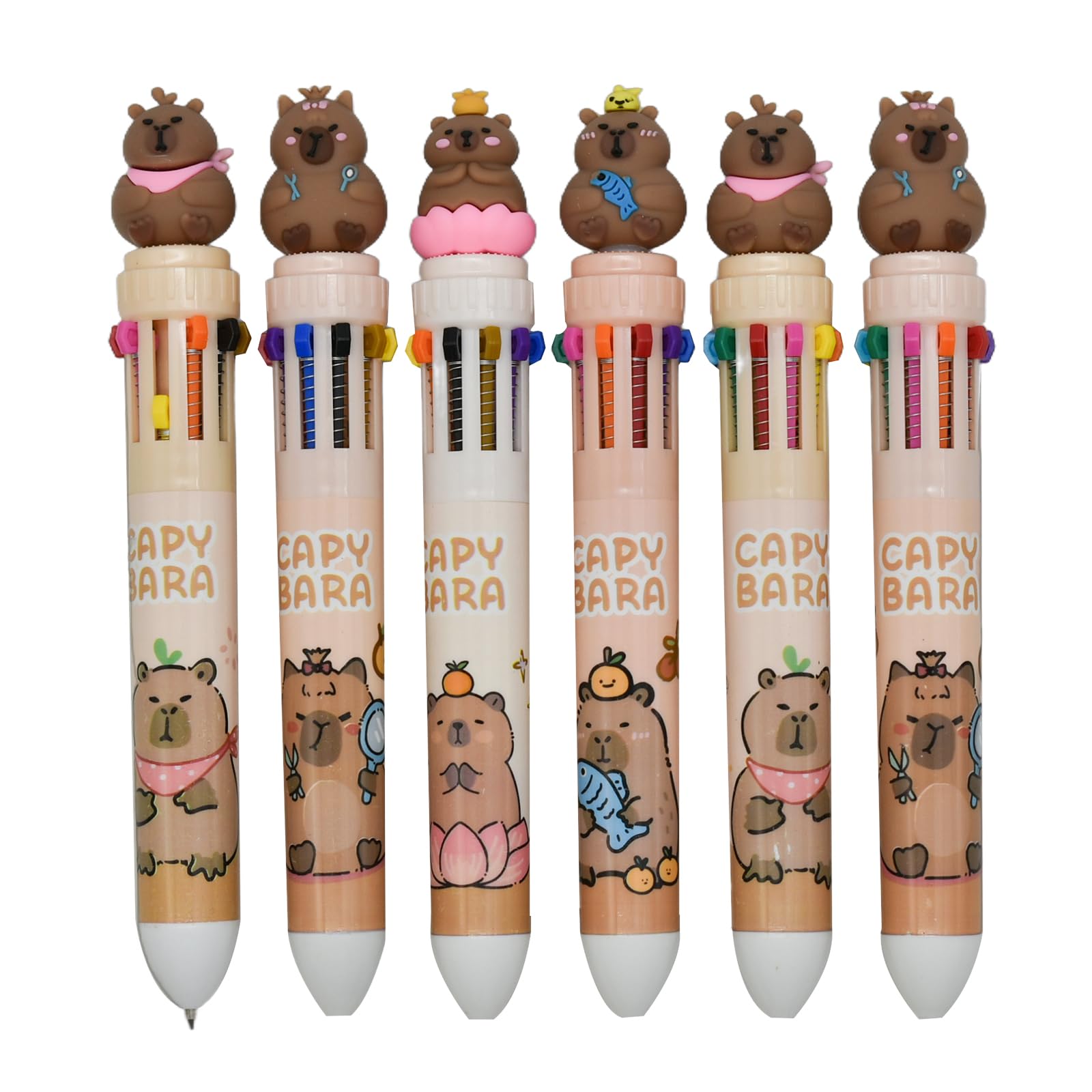 Lopenle 8 Pieces Multicolor Pens 10-in-1 Capybara Ballpoint Pen 10 Colors Retractable Ballpoint Pens For School Home Office Stationery