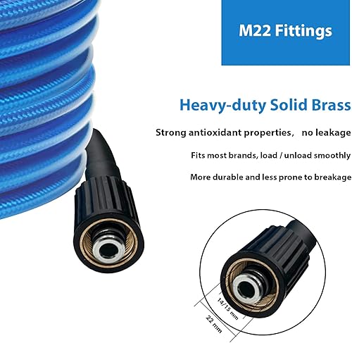 Miniatura 4 de Manguera de lavadora a presión de 25 pies y 14 pulg, extensión de lavado a presión resistente a torceduras compatible con juntas M22, manguera de