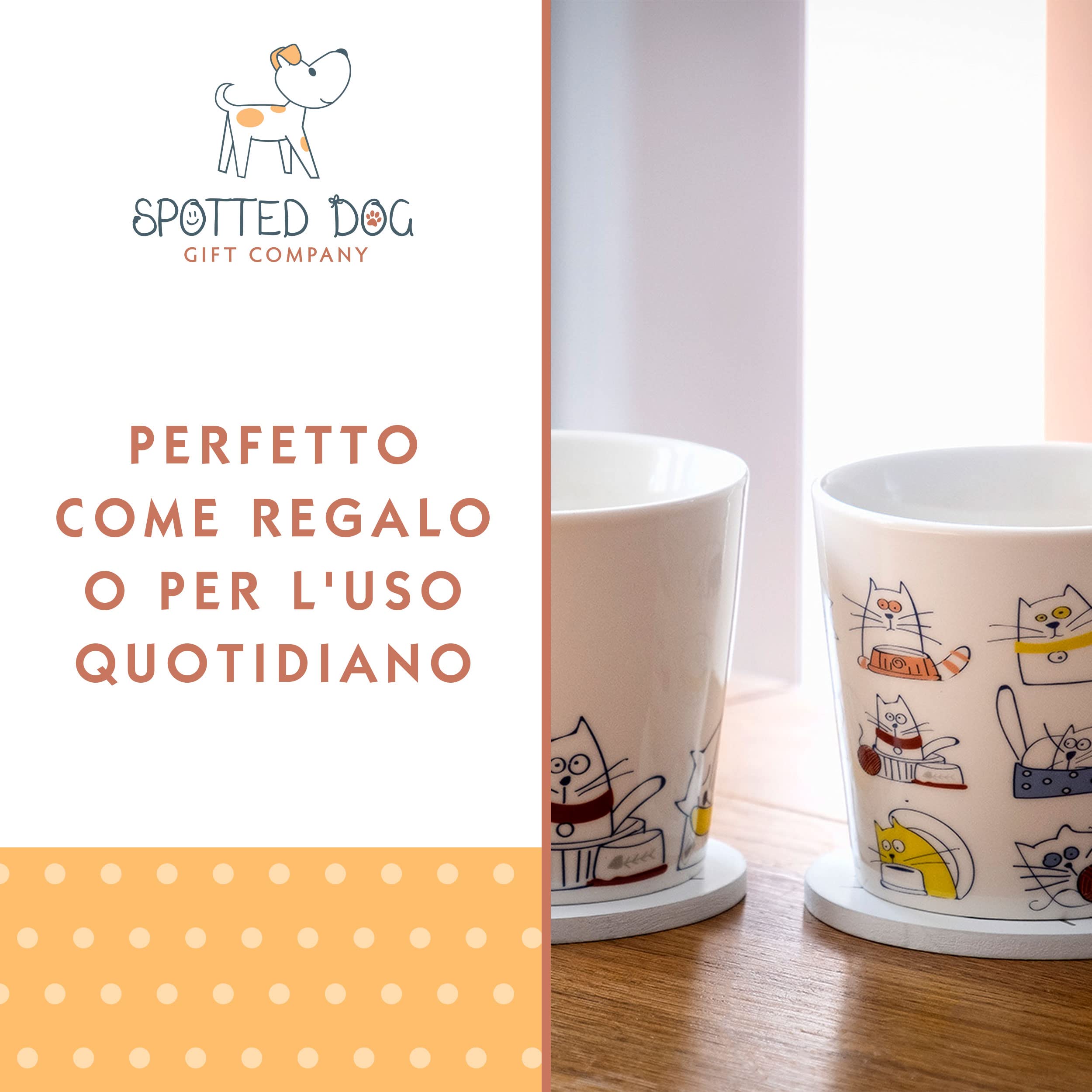 SPOTTED DOG GIFT COMPANY Set di 4 Tazze Gatto da Caffè in Ceramica 380 ml per Caffè e Tè, Tazze con Gatti Divertenti, Regalo per Gattara, Donna e Uomo