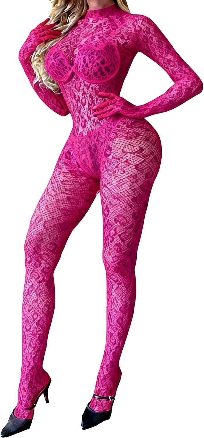 Women Sexy Lingerie Bodysuit Fishnet Bodystocking Leopard Jumpsuit Rave Outfits One Piece Bodydoll Plus Size