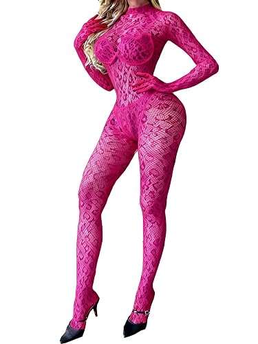 Leypafy Women Sexy Lingerie Bodysuit Fishnet Bodystocking Leopard Jumpsuit Rave Outfits One Piece Bodydoll Plus Size - One Size - Rosered-qbs