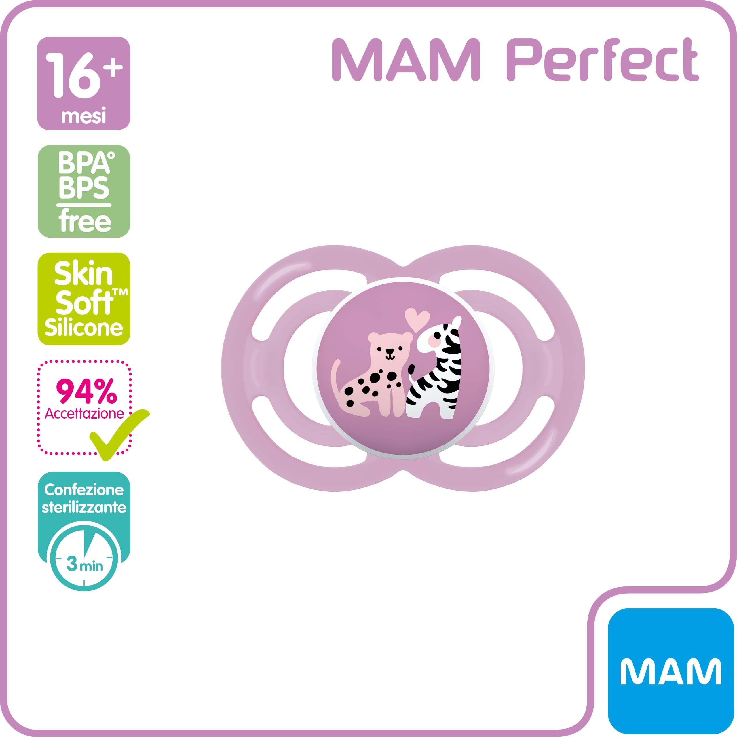 MAM Perfect Silikon Schnuller mit Schnullerbox, 16+ Monate, Rosa