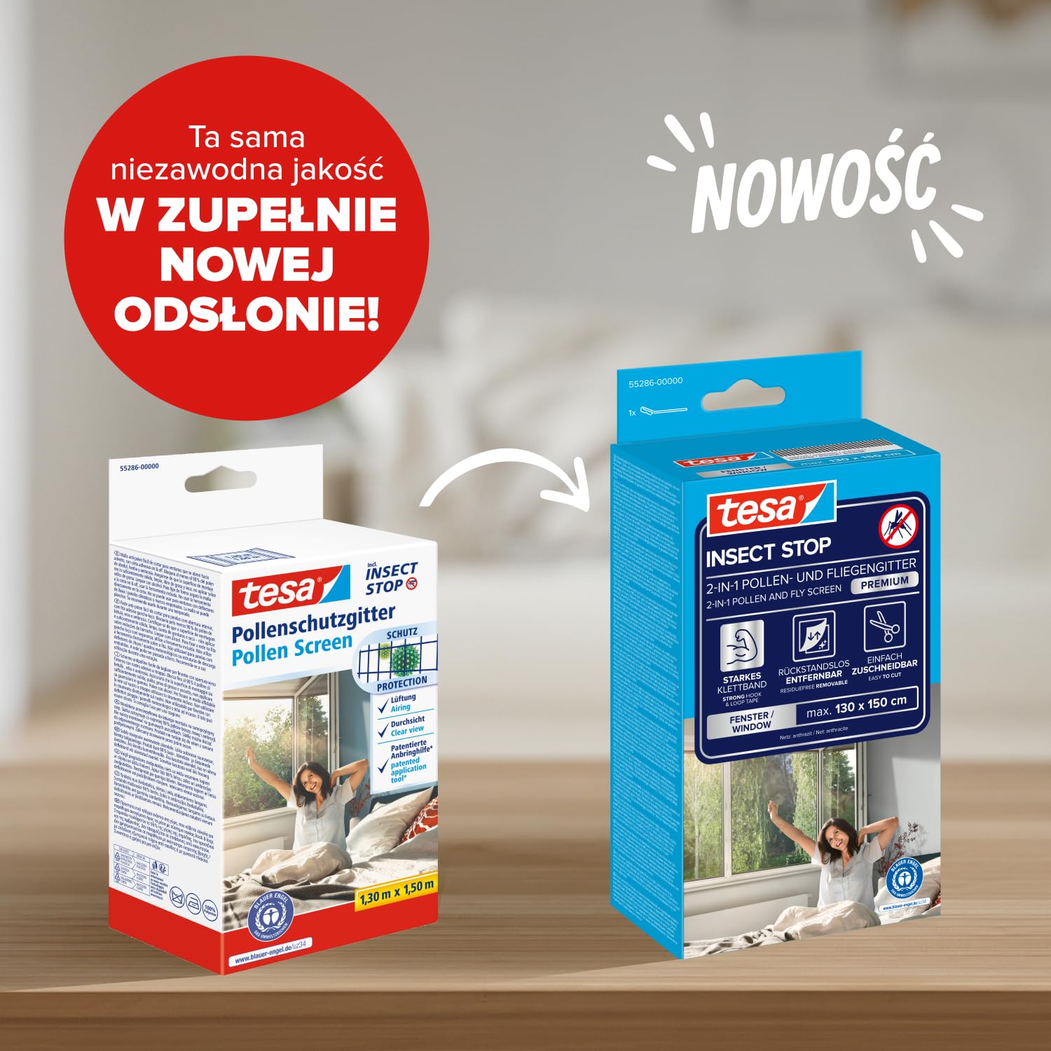 tesa Siatka chroniaca przed pylkami - mozliwosc przyciecia na wymiar, przezroczysta moskitiera dla alergików - do okien otwieranych do wewnatrz - antracyt - 2x 130 cm x 150 cm
