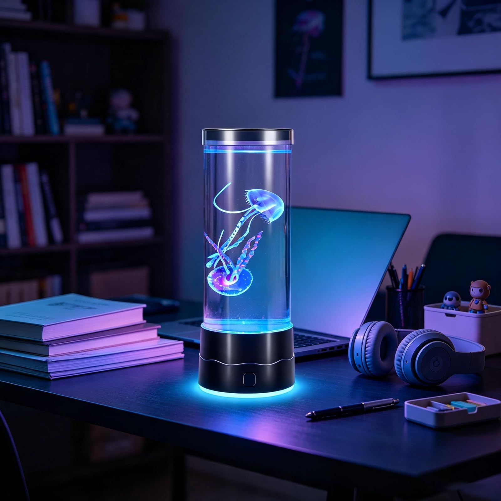 Jellyfish Lamp LED Fantasy Night Light Simulation Aquarium Color Changing Table Lamp USB Powered Mood Light for Bedroom Living Room Office Home Decor Birthday Gift for Kids Men Women (Black)