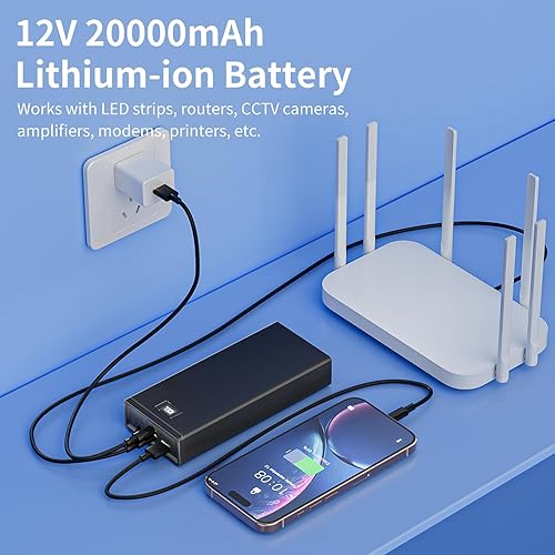Miniatura 6 de Banco de energía de 20000 mAh con salida de CC 12V3A, cargador portátil de 74 Wh con carga rápida PDQC 3.0, batería externa para laptop, teléfono,