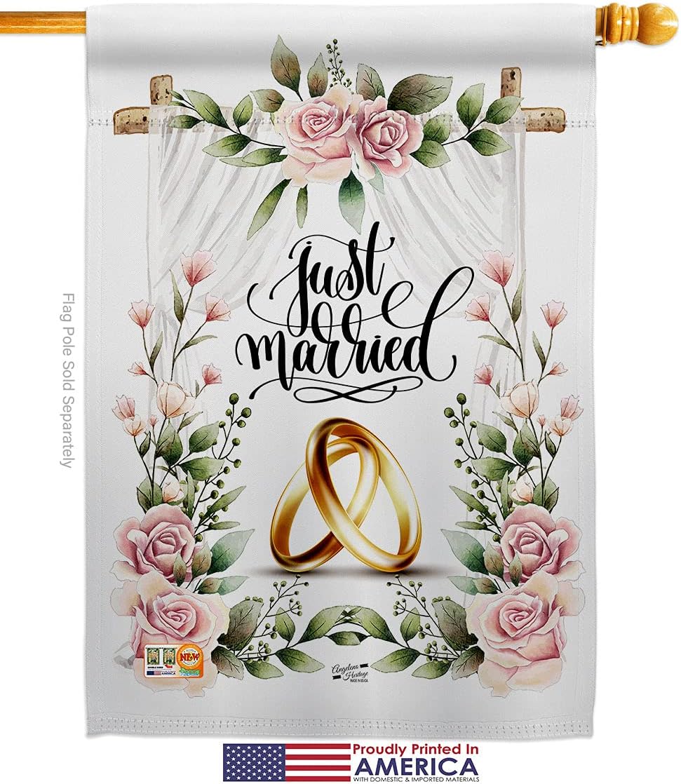 Wedding Rings House Flag Celebration Marriage Bride Groom Mr Mrs Occasion Anniversary Party Small Decorative Gift Yard Banner Made In USA 28 X 40