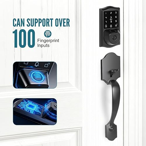 Miniatura 4 de Cerradura inteligente de puerta de huella digital con asa, control de aplicación, teclado de pantalla táctil, juego de cerradura de puerta de