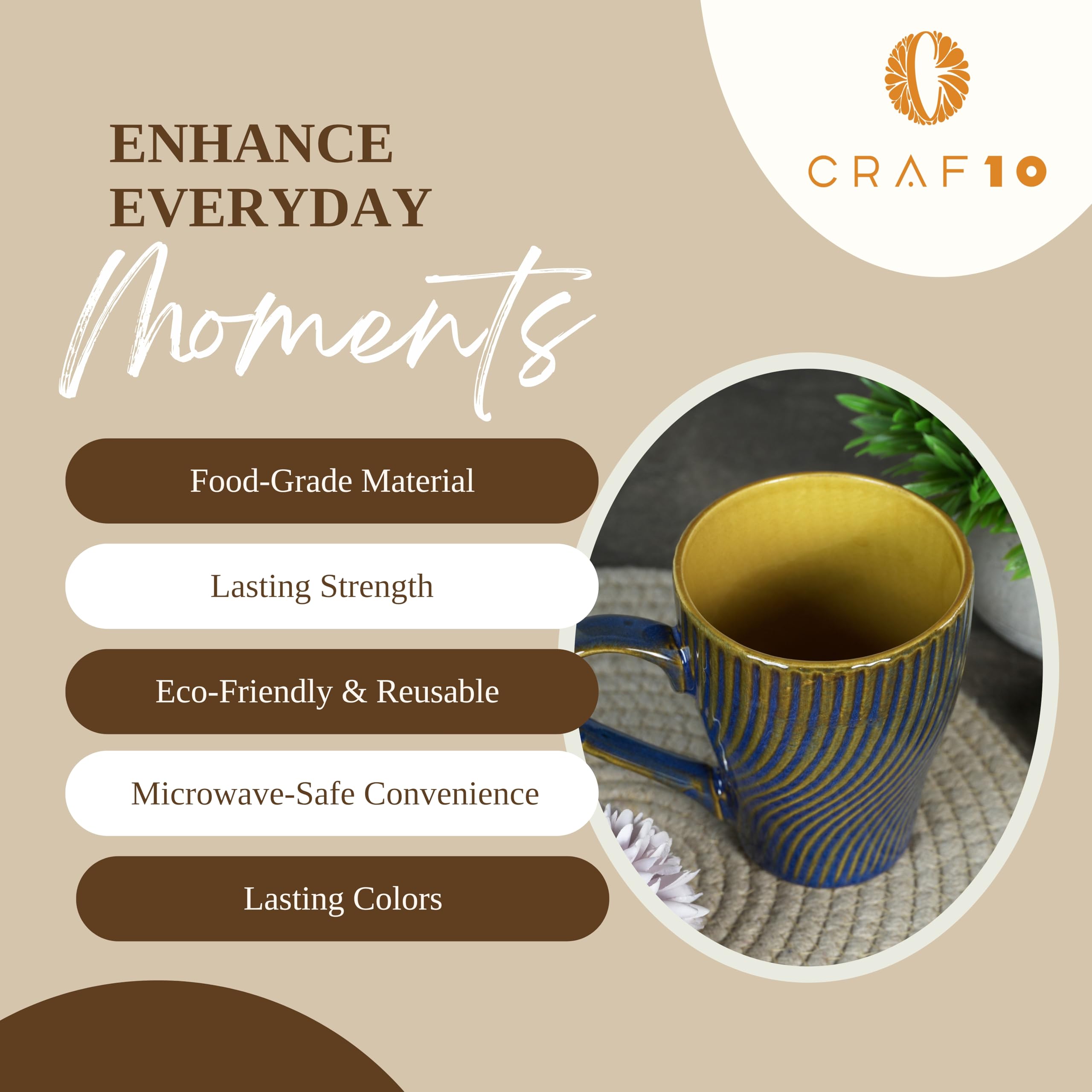 CRAF10 Indigo Gold Coffee Mugs - Set of 1 -4 CRAF10 Indigo Gold Coffee Mugs - Set of 1 -4