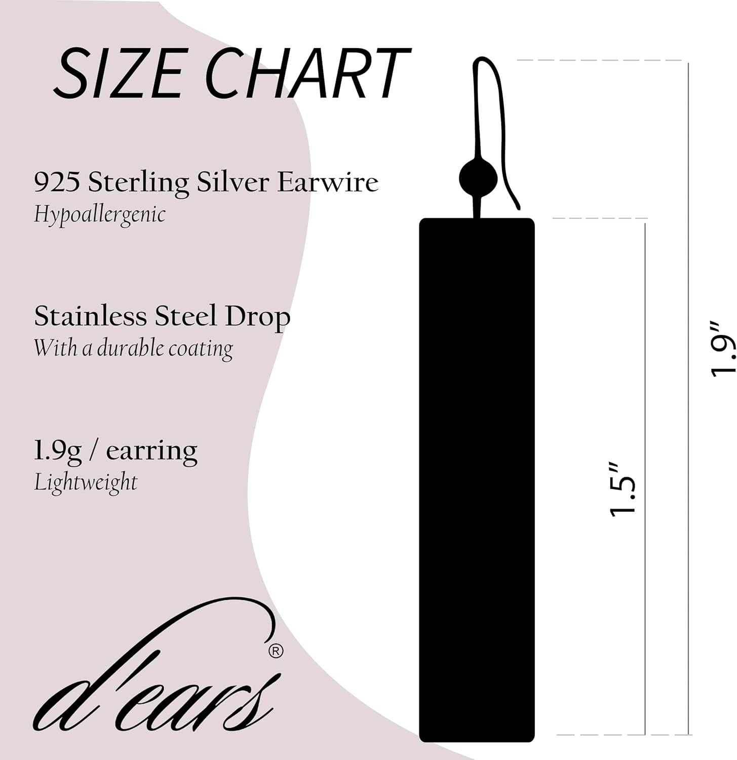 Turquoise Stone Earrings, 2" rectangle dangle, made in U.S.A. by d'ears - Image 3