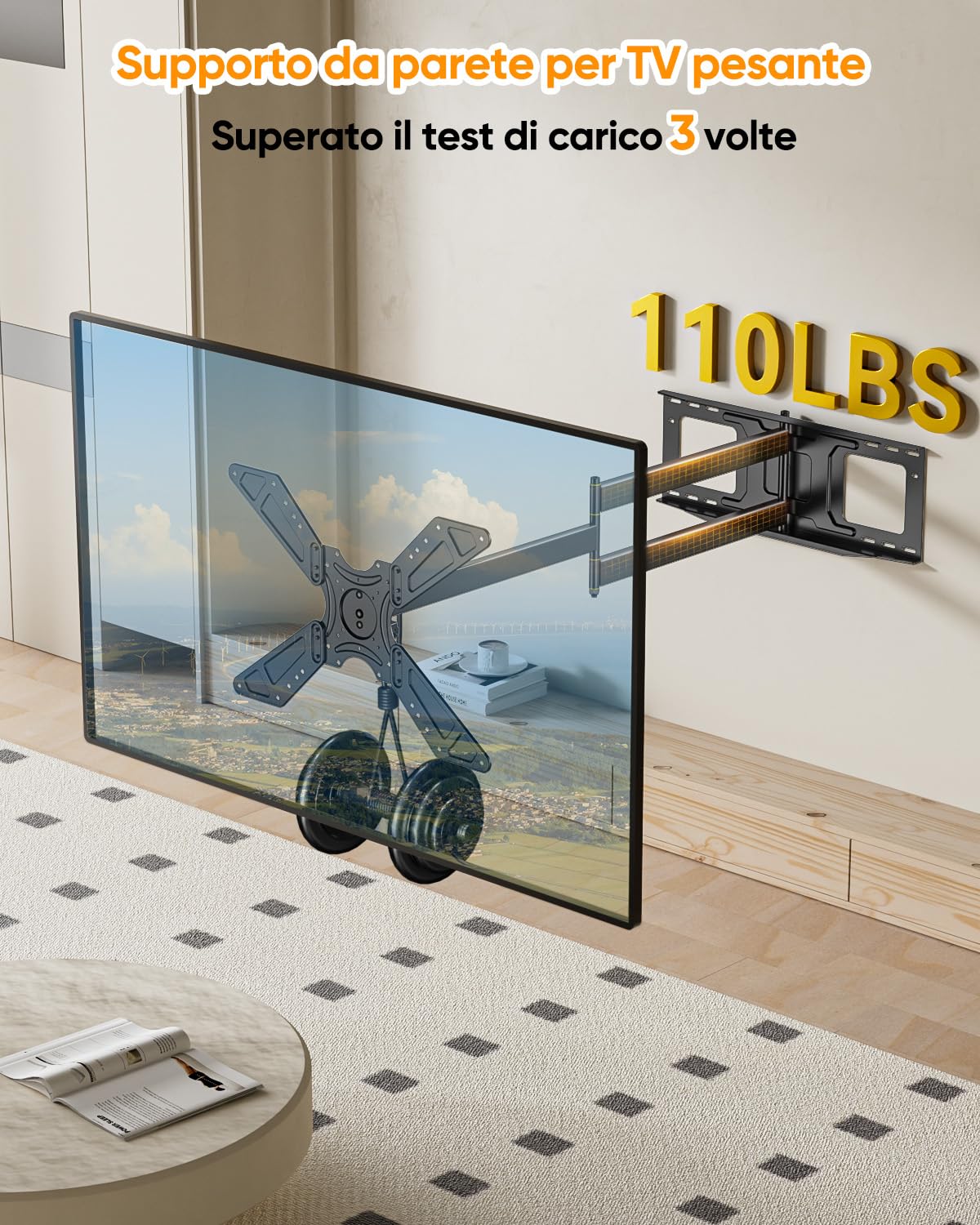 FORGING MOUNT Supporto TV Parete con Braccio Extra Lungo 1220mm per Schermi piatti/curvi da 26-75 Pollici fino a 50 kg, Staffa TV Girevole Inclinabile Orientabile, Max VESA 600 x 400mm