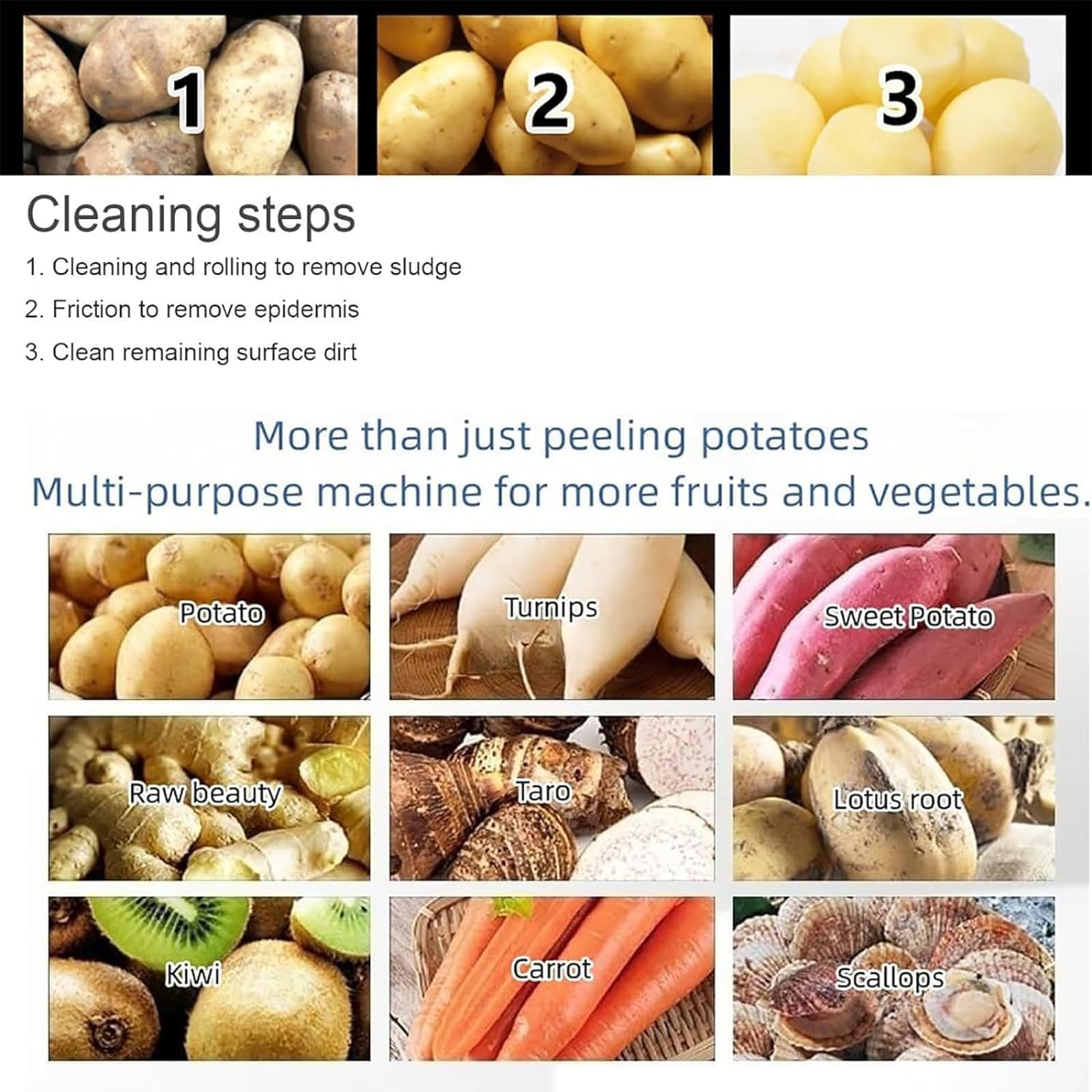 Pelapatate commerciale da 12 litri, macchina elettrica per sbucciare patate con piatto girevole in acciaio inossidabile, 70-100 kg/h ad alta potenza veloce e sbucciatura uniforme