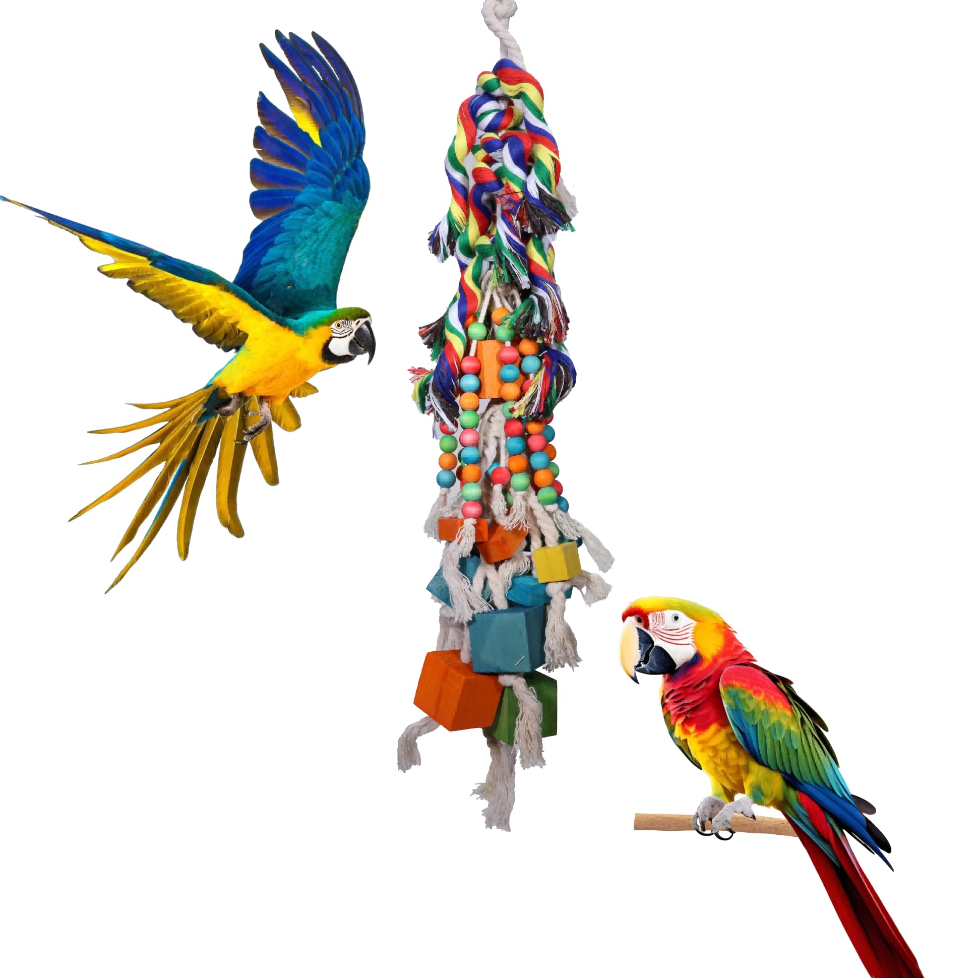 Grands jouets pour perroquet gris africain cacatoès - Jouets à mâcher en bois naturel - Jouet d'escalade durable pour oiseaux de taille moyenne et grande - Jouet suspendu pour cage à oiseaux