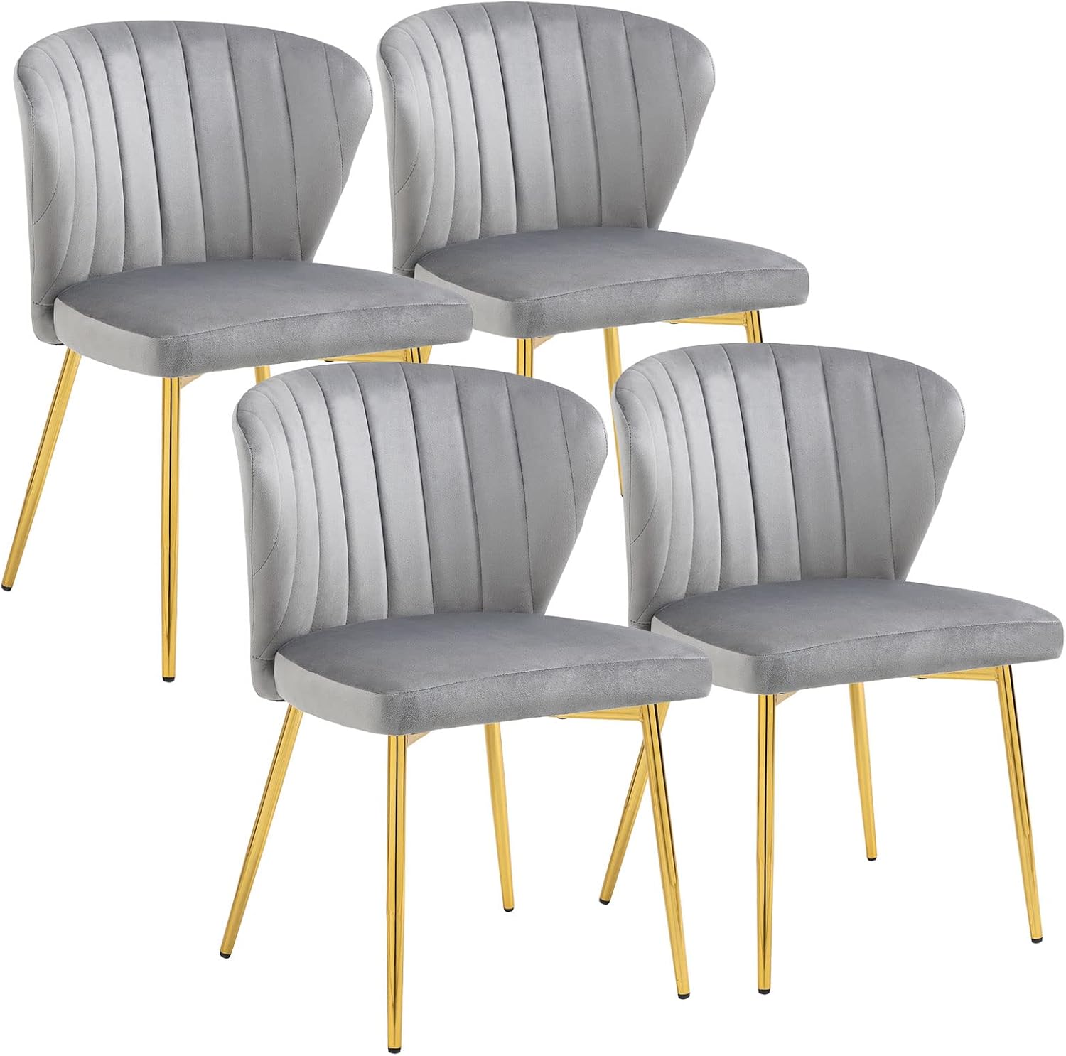 ANOUR Modern Dining Chiars Set of 4,Velvet Kitchen Chairs,Upholstered Side Chair with Golden Metal Legs,Small Accent Chairs for Dining Room Living Room Kitchen Vanity(Grey)