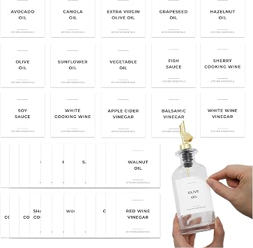 Spaceneat Olive Oil Labels for Glass Bottles - 2.5" x 2.5" Waterproof & Oil-Proof Kitchen PVC Sticker Labels for Oils, Vinegars, Sauces, Cooking Wines & Condiments - Minimalist White, 39pcs